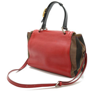 Fendi Handbag Leather Pecan Nylon Silvana Red